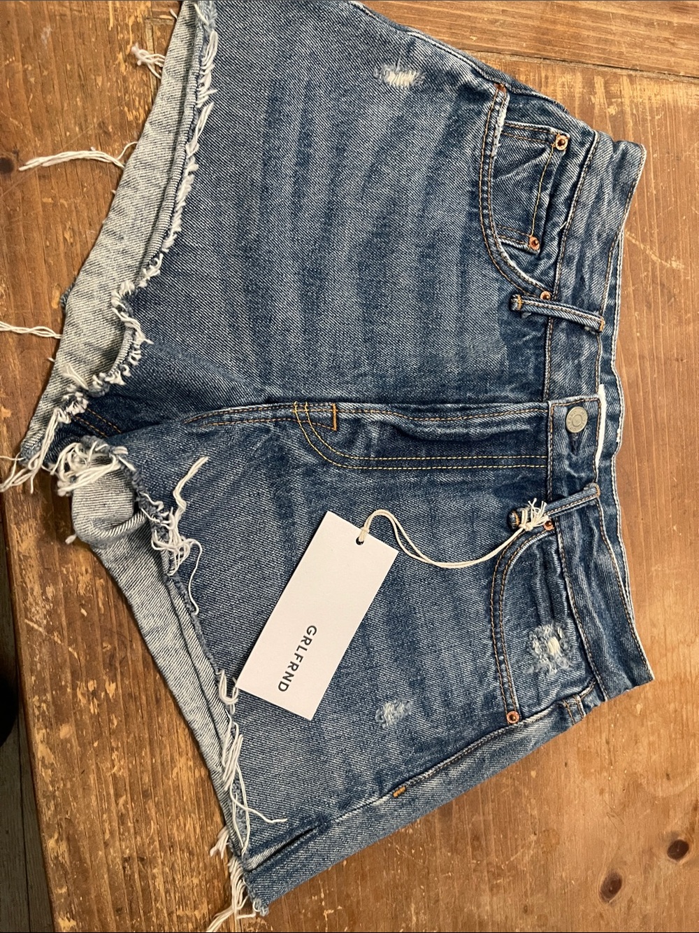 GRLFRND Distressed Blue Denim Cutoff Shorts
